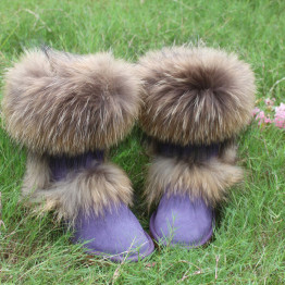 Leather Fox Fur Winter Snow Boots For Woman 