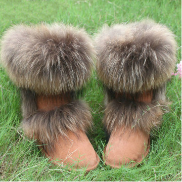 Leather Fox Fur Winter Snow Boots For Woman32466205481