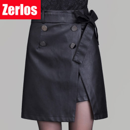 2017 Women's leather skirt double-breasted
