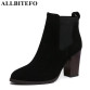Thick heel genuine leather Patchwork boots for women wanting pointed toe32697964085