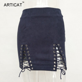 Sexy Lace Up Leather Suede Short Pencil Skirt