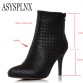 Natural genuine leather black pointed toe boots