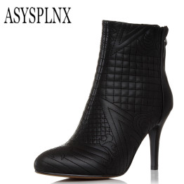 Natural genuine leather black pointed toe boots
