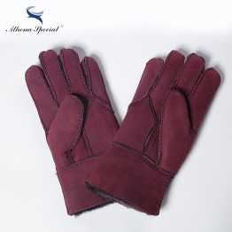 Real Leather Wool Fur Men's Gloves 
