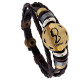 Bronze Alloy Buckles 12 Zodiac Signs Bracelets with Leather and wood
