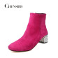 Genuine Leather Ankle Boots square heel with Rhinestone32638063669
