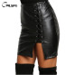 Black Lace Up Leather Skirt with sexy Side Split32755944005
