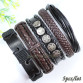 Black wristband genuine braided wrap leather bracelet1329009199