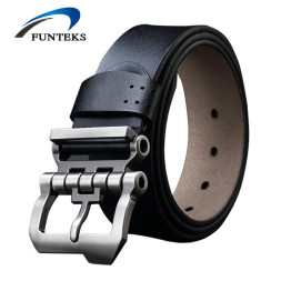 FUNTEKS 2017 Designer  Genuine Leather Men's Belt with Pin Buckle  