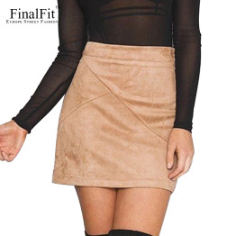 FinalFit High Waisted Pencil  Women Skirt Suede Tight Bodycon Sexy Mini Short Skirt