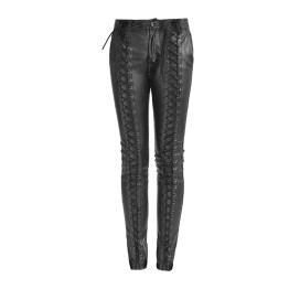 Gothic Women Strap Leather Pants Steampunk Lace-up 