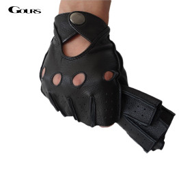 Gours Winter Mens Genuine Leather Fingerless Gloves 
