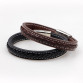  Men's Stainless Steel Leather Braid Bracelet With Magnetic Buckle Clasp  