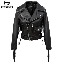 KENNTRICE Leather Coat with Tassel Sleeve 