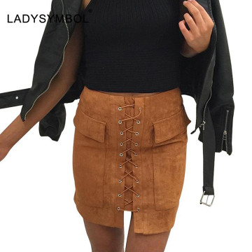 Sexy Lace Up Suede Leather Skirt32715498494