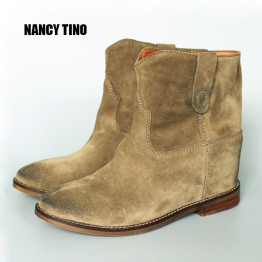 NANCY TINO Genuine Nubuck Leather Motorcycle Ankle Style Leisure Boots 