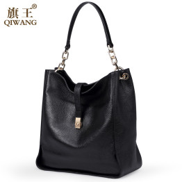  Black Soft Genuine Leather Gold Logo Brand Handbag for Women 