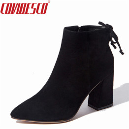 Women's Genuine Leather High Heel Ankle Boots Pointed Toe 