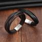 Stainless Steel Chain Genuine Leather Bracelet 