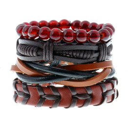 Punk Leather Bracelet Women or Men Multilayer Braid Rope Beads 